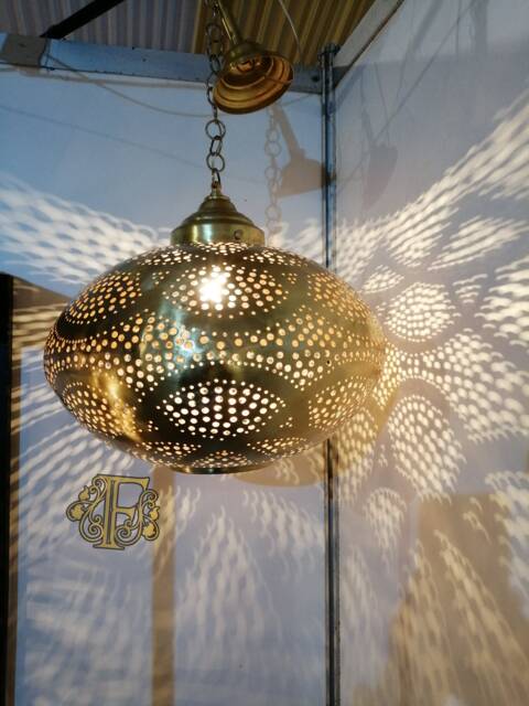 Handmade Moroccan Brass Pendant Light Intricate Vine Design - image 1