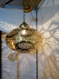 Handmade Moroccan Brass Pendant Light Intricate Vine Design - thumbnail 1