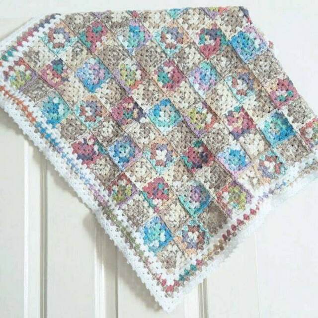 Shabby Chic Crochet Baby Blanket Multicolour Granny Squares - image 1