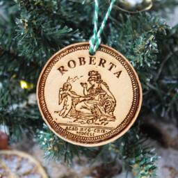Personalised Coin Collecting Christmas Ornament Numismatic Wood Custom Bauble Laser Engrave Rustic Wooden Name Decoration Irish - thumbnail 3