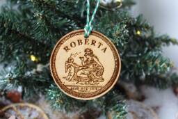 Personalised Coin Collecting Christmas Ornament Numismatic Wood Custom Bauble Laser Engrave Rustic Wooden Name Decoration Irish - thumbnail 1