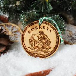 Personalised Coin Collecting Christmas Ornament Numismatic Wood Custom Bauble Laser Engrave Rustic Wooden Name Decoration Irish - thumbnail 2