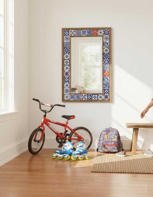 Mosaic Handmade Decorative Wall Hanging, Ceramic Tile Mirror, Home Decor, Wooden Frame, Christmas Gift - image 1