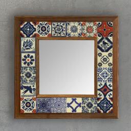 Mosaic Handmade Decorative Wall Hanging, Ceramic Tile Mirror, Home Decor, Wooden Frame, Christmas Gift - thumbnail 3