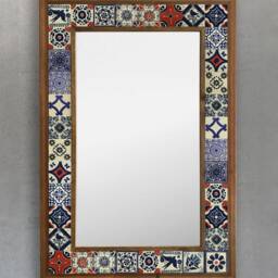 Mosaic Handmade Decorative Wall Hanging, Ceramic Tile Mirror, Home Decor, Wooden Frame, Christmas Gift - thumbnail 2