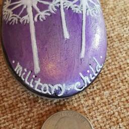 Military Child Gift Dandelion Purple Painted Rock Keepsake - thumbnail 3