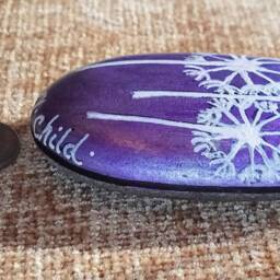 Military Child Gift Dandelion Purple Painted Rock Keepsake - thumbnail 4