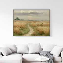 Golden Meadow Path Poster, Country Landscape Print, Paper Wall Art - thumbnail 3