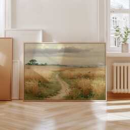Golden Meadow Path Poster, Country Landscape Print, Paper Wall Art - thumbnail 4