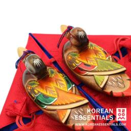 Hand-Carved, Woodcraft, Wedding Duck, Silk Giftwrap, Collectible, Asian Home Decor, Korean Artisan, Thanksgiving, Wedding, Anniversary Gift - thumbnail 4