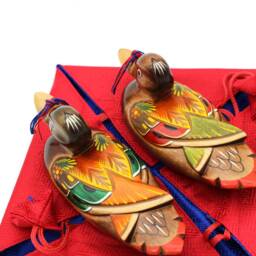 Hand-Carved, Woodcraft, Wedding Duck, Silk Giftwrap, Collectible, Asian Home Decor, Korean Artisan, Thanksgiving, Wedding, Anniversary Gift - thumbnail 1