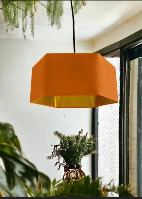 New Luxury Premium Quality Pumpkin Orange Hexagon Velvet Lamp Shade Pendant Light With Metallic Lining - image 1