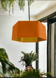 New Luxury Premium Quality Pumpkin Orange Hexagon Velvet Lamp Shade Pendant Light With Metallic Lining - thumbnail 1