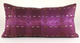 Magenta Sari Lumbar Pillow Cover Gold Embellished Silk Throw - thumbnail 1