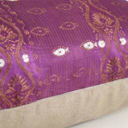 Magenta Sari Lumbar Pillow Cover Gold Embellished Silk Throw - thumbnail 3