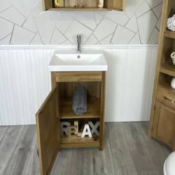 Slimline Bathroom Cabinet Vanity Unit - Solid Oak Furniture Inset Sink Tap Set - thumbnail 3