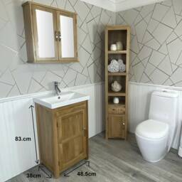Slimline Bathroom Cabinet Vanity Unit - Solid Oak Furniture Inset Sink Tap Set - thumbnail 4