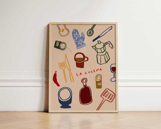 La Cucina Print, Kitchen Colourful Art, Italian Wall Prints, Eclectic Quirky Unframed - image 1