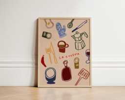 La Cucina Print, Kitchen Colourful Art, Italian Wall Prints, Eclectic Quirky Unframed - thumbnail 1