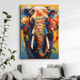 Colorful Elephant Animal Abstract Oil Painting Splatter Style Wall Art, Framed Canvas Poster Print, Home Kitchen Office Room Decor, Gifts - thumbnail 1