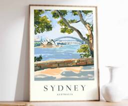 Sydney Travel Poster Opera House & Harbour Bridge Art Print - thumbnail 1