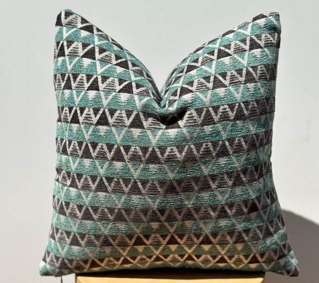 Mint Green Geometric Pillow Cover, Textured Linen Blend - image 1