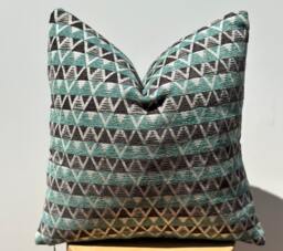 Mint Green Geometric Pillow Cover, Textured Linen Blend - thumbnail 1