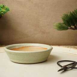 Handmade Green Mame Bonsai Pot. 10cm Diameter, 2.5cm High. G2486.1 - thumbnail 2