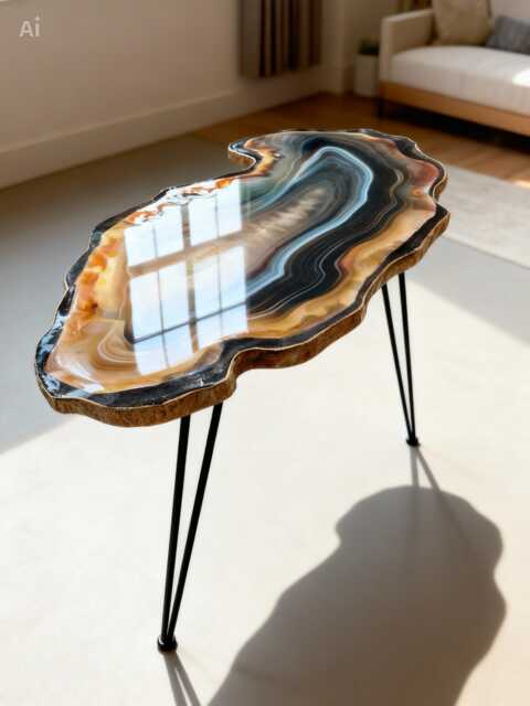 Geode-Look Coffee Table, Handmade Epoxy Resin Turquoise Art  display picture 1