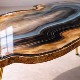Geode-Look Coffee Table, Handmade Epoxy Resin Turquoise Art Side Table , Modern Home Decor Gold Legs - thumbnail 2