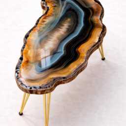 Geode-Look Coffee Table, Handmade Epoxy Resin Turquoise Art Side Table , Modern Home Decor Gold Legs - thumbnail 3