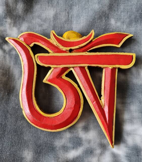 Om Hand Carved From Wood ~ Tibet - 49