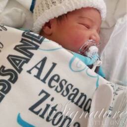 Personalized Baby Blanket, Hat, Name Swaddle Receiving Shower Gift, Birth Announcement Hat