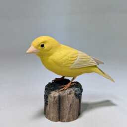 Yellow Canary Hand Carved Wooden Bird - thumbnail 2