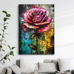 Rose Flower Graffiti Luxury Abstract Oil Painting Wall Art Framed Canvas Poster Print Home Kitchen Office Bedroom Decor Gift Idea - thumbnail 1