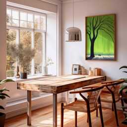 Giant Green Tree Poster, Peaceful Nature Wall Art Print, Serene Landscape Illustration, Calming Scene Decor For Bedroom Or Living Room - thumbnail 3