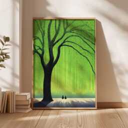 Giant Green Tree Poster, Peaceful Nature Wall Art Print, Serene Landscape Illustration, Calming Scene Decor For Bedroom Or Living Room - thumbnail 2