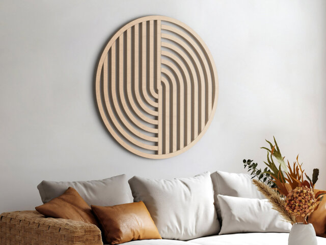 Round Wood Wall Art - Modern Geometric Decor Minimalist Wall Art Boho Abstract Wood Panels - image 1