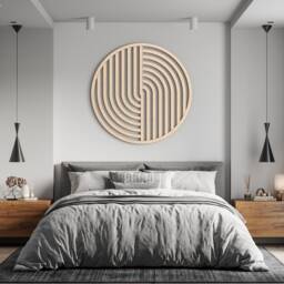 Round Wood Wall Art - Modern Geometric Decor Minimalist Wall Art Boho Abstract Wood Panels - thumbnail 2