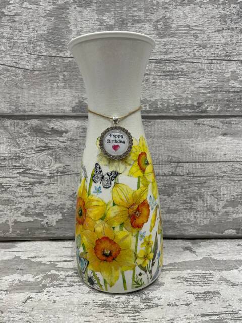 Daffodil Vase, Happy Birthday Charm Flower Vase , Easter - Decoupage Gift, Flowers, Mother's Day Gifts - image 1