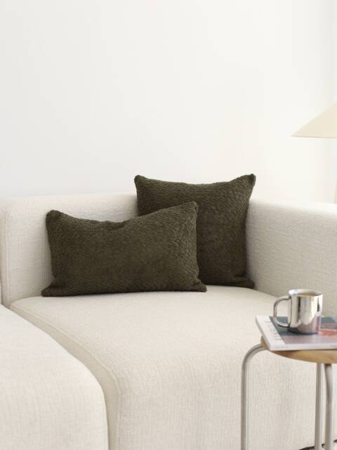 Green Soft Textured Comfy Throw Pillow Cover, Curly Boucle Long Lumbar Case, Hidden Zipper, Boho & Cozy Home Decor, 14x14, 16x16 - image 1
