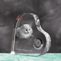 Turkish Angora - Crystal Clock in The Shape Of A Heart With Image Pure-Bred Cat - thumbnail 2