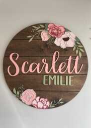 Personalized Floral Name Sign For Nursery - Baby Girl Room Decor Custom Layered Peony & Garden Rose Wall Art Girly - thumbnail 1