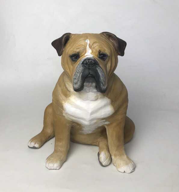 Custom English Bulldog Statue Clay Pet Memorial Sculpture, Dog Portrait Urn - image 1