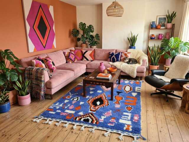 Hand-Knotted Periwinkle Blue Wool Kilim Rug, Moroccan Berber Zanafi Area Rug - image 1