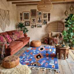 Hand-Knotted Periwinkle Blue Wool Kilim Rug, Moroccan Berber Zanafi Area Rug - thumbnail 3