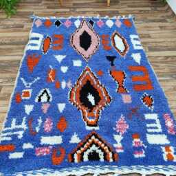 Hand-Knotted Periwinkle Blue Wool Kilim Rug, Moroccan Berber Zanafi Area Rug - thumbnail 4