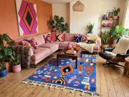 Hand-Knotted Periwinkle Blue Wool Kilim Rug, Moroccan Berber Zanafi Area Rug - thumbnail 1
