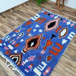 Hand-Knotted Periwinkle Blue Wool Kilim Rug, Moroccan Berber Zanafi Area Rug - thumbnail 2