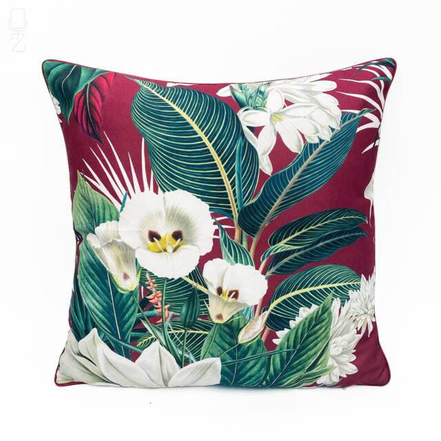 Floral Chenille Cushion Cover Burgundy Botanical Print, Double Sided - 43x43 cm - image 1